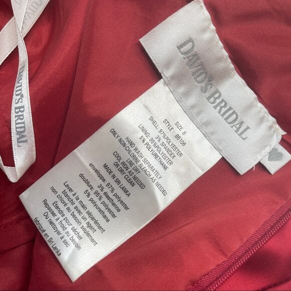 David's Bridal red single shoulder ruched dress - Picture 13 of 15